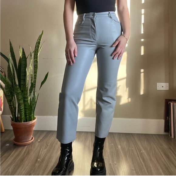 Aritzia Wilfred Melina Super High Rise Pant Ankle Dune Blue Faux Leather sz 2 - Picture 5 of 15